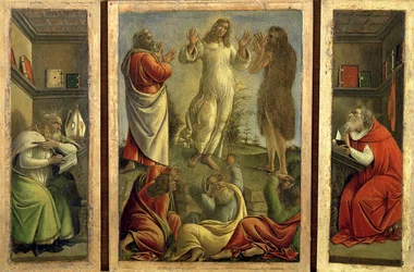 Triptych showing the Transfiguration, Jesus Appearing to his Disciples with Saints Jerome and Augustine on the side panels